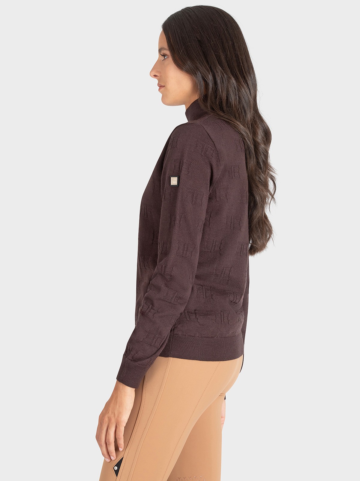 Dames coltrui Equiline - in de kleur bruin met Equiline logo op de mouw Dames coltrui Equiline - in de kleur bruin met Equiline logo op de mouw