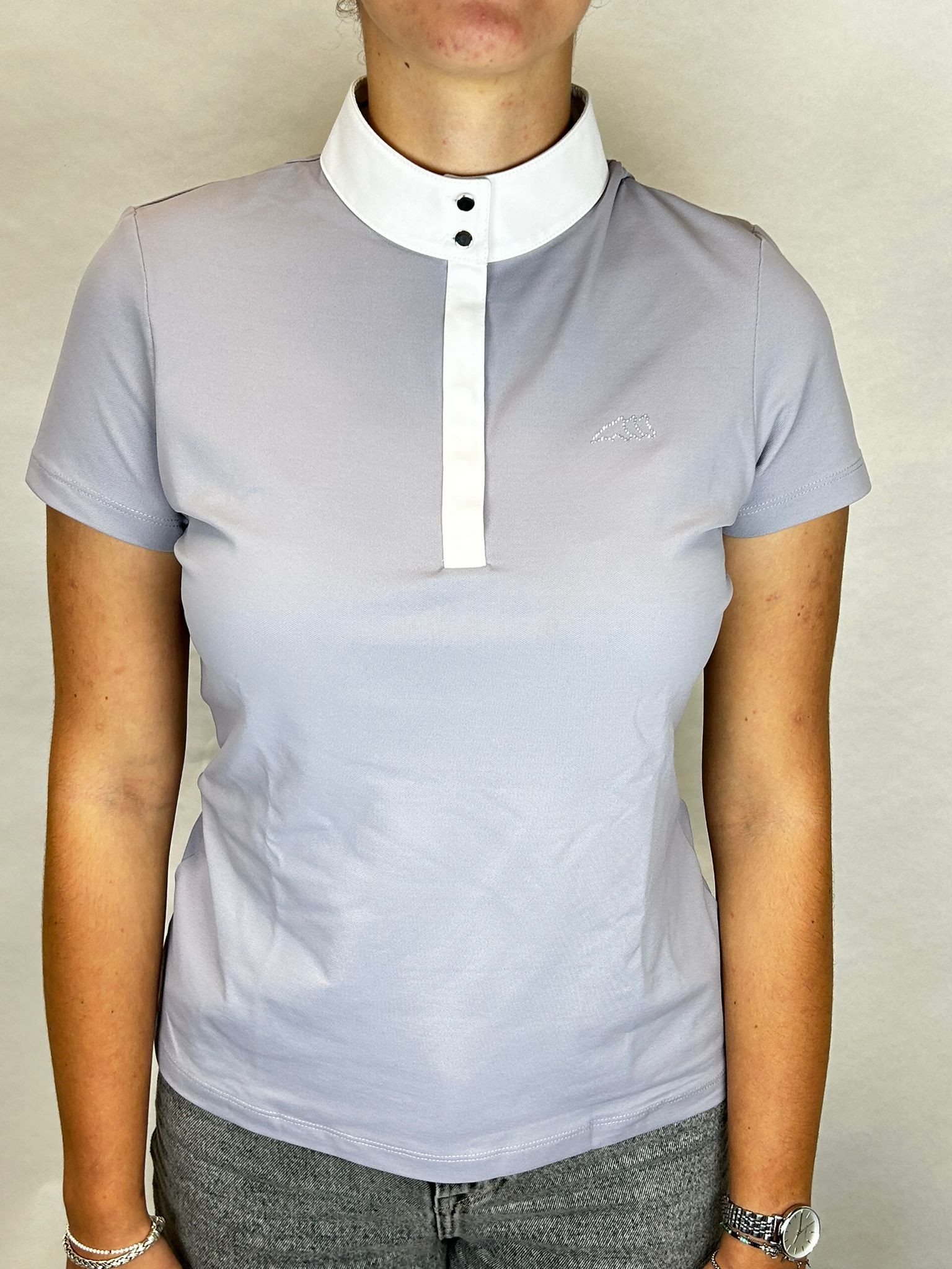 Ridershouse: Equiline Dames Wedstrijdshirt Dapple Grey met korte mouwen Ridershouse: Equiline Dames Wedstrijdshirt Dapple Grey met korte mouwen