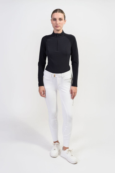 Ridershouse: Samshield Dames Winter Zip Polo Evy Lange Mouwen - in de kleur zwart Ridershouse: Samshield Dames Winter Zip Polo Evy Lange Mouwen - in de kleur zwart