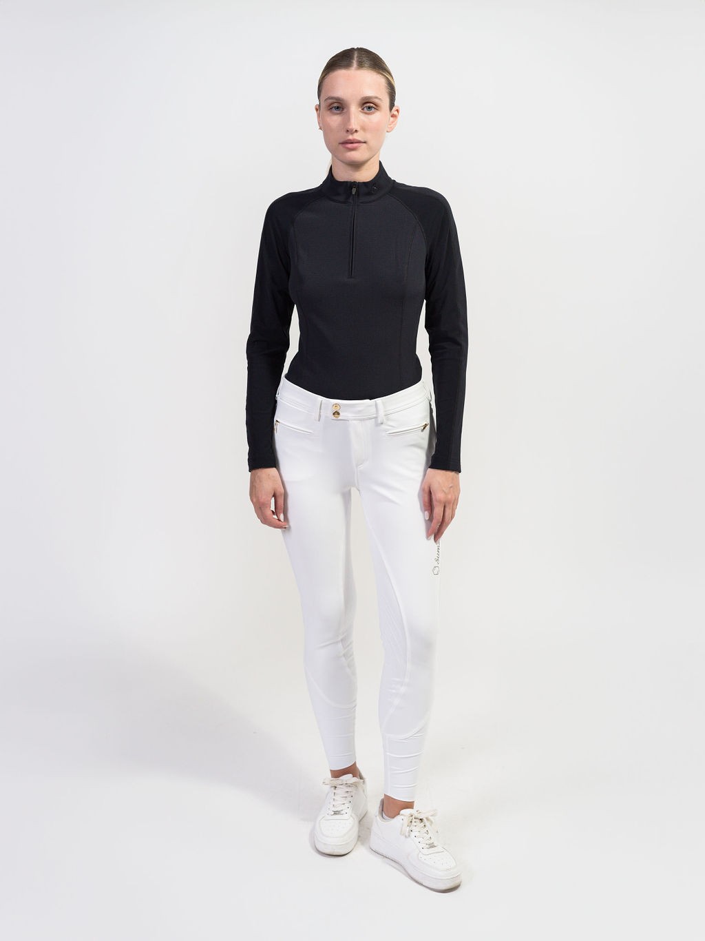 Ridershouse: Samshield Dames Winter Zip Polo Evy Lange Mouwen - in de kleur zwart Ridershouse: Samshield Dames Winter Zip Polo Evy Lange Mouwen - in de kleur zwart