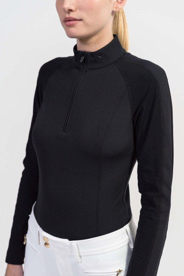 Ridershouse: Samshield Dames Winter Zip Polo Evy Lange Mouwen - in de kleur zwart Ridershouse: Samshield Dames Winter Zip Polo Evy Lange Mouwen - in de kleur zwart