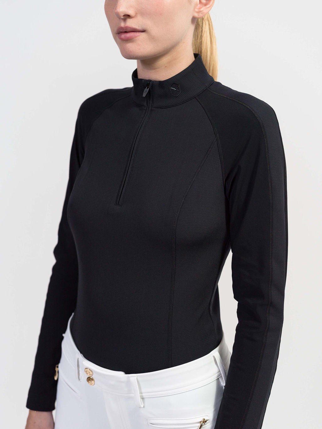 Ridershouse: Samshield Dames Winter Zip Polo Evy Lange Mouwen - in de kleur zwart Ridershouse: Samshield Dames Winter Zip Polo Evy Lange Mouwen - in de kleur zwart