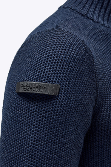 Cavalleria Toscana Label Half Zip Coltrui Merino Wool Knit Sweater Navy Blue Cavalleria Toscana Label Half Zip Coltrui Merino Wool Knit Sweater Navy Blue