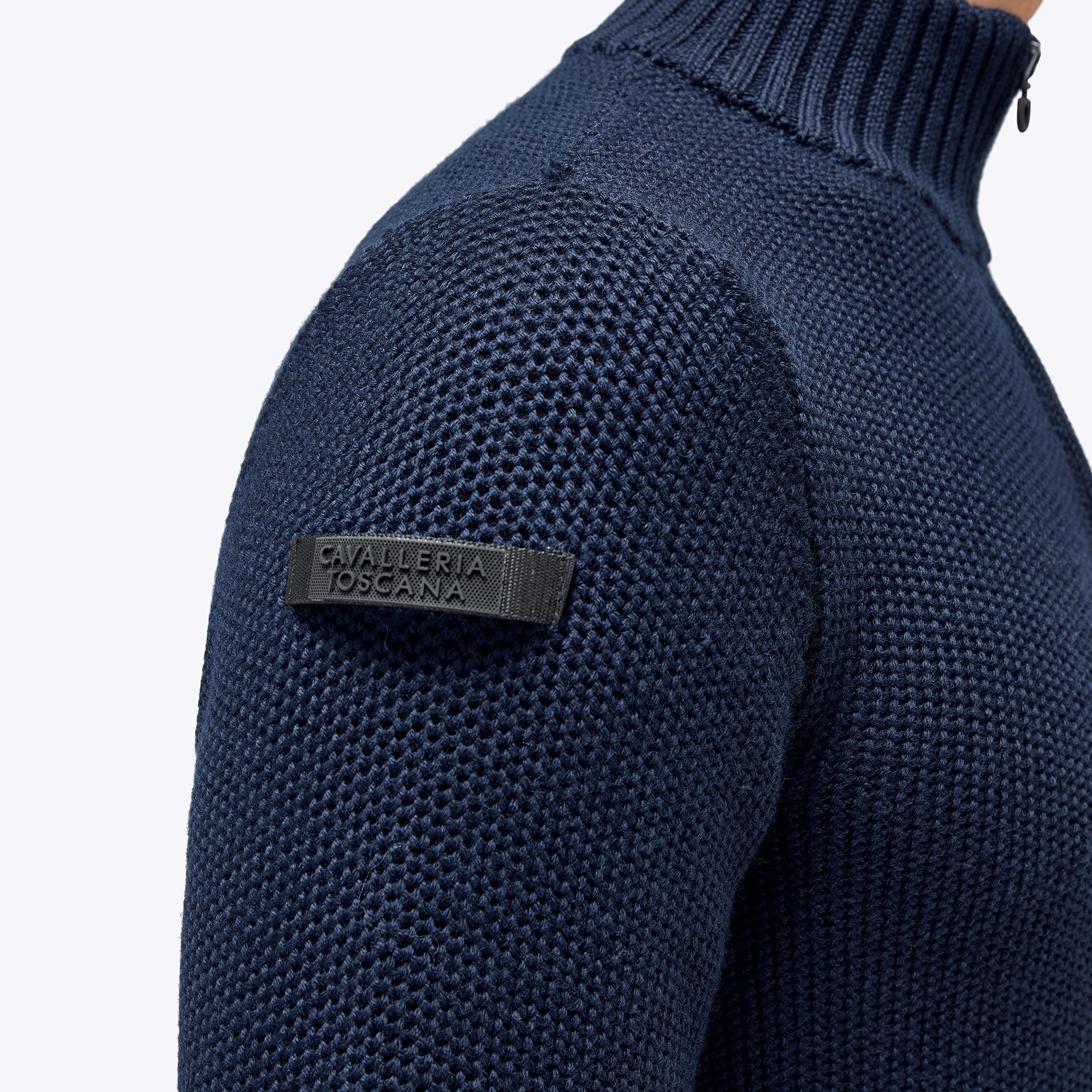 Cavalleria Toscana Label Half Zip Coltrui Merino Wool Knit Sweater Navy Blue Cavalleria Toscana Label Half Zip Coltrui Merino Wool Knit Sweater Navy Blue