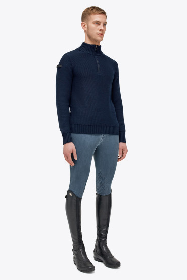 Cavalleria Toscana Label Half Zip Coltrui Merino Wool Knit Sweater Navy Blue Cavalleria Toscana Label Half Zip Coltrui Merino Wool Knit Sweater Navy Blue