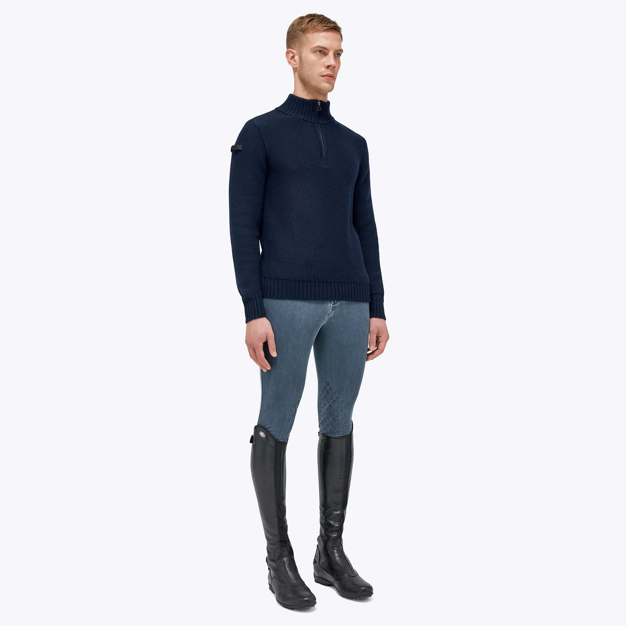 Cavalleria Toscana Label Half Zip Coltrui Merino Wool Knit Sweater Navy Blue Cavalleria Toscana Label Half Zip Coltrui Merino Wool Knit Sweater Navy Blue