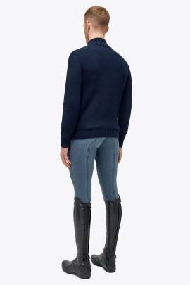 Cavalleria Toscana Label Half Zip Coltrui Merino Wool Knit Sweater Navy Blue Cavalleria Toscana Label Half Zip Coltrui Merino Wool Knit Sweater Navy Blue
