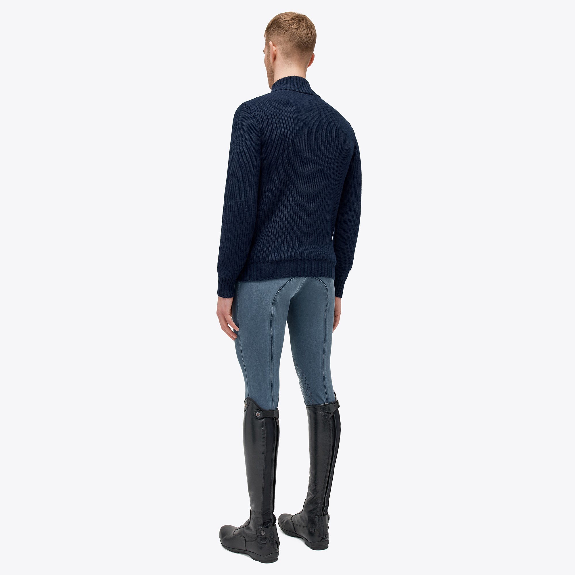 Cavalleria Toscana Label Half Zip Coltrui Merino Wool Knit Sweater Navy Blue Cavalleria Toscana Label Half Zip Coltrui Merino Wool Knit Sweater Navy Blue