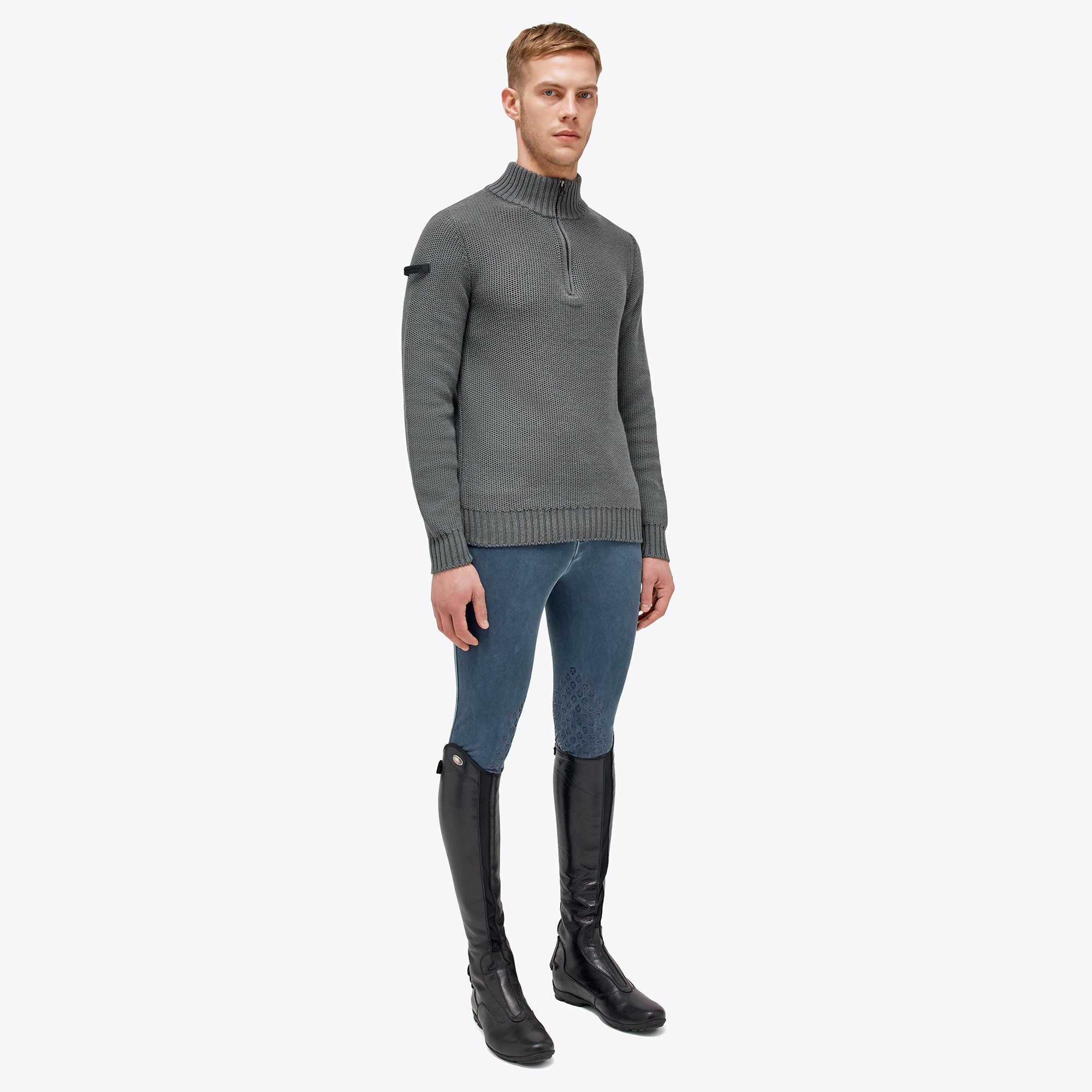 Cavalleria Toscana Label Half Zip Turtleneck Merino Wool Knit Sweater Grey Cavalleria Toscana Label Half Zip Turtleneck Merino Wool Knit Sweater Grey