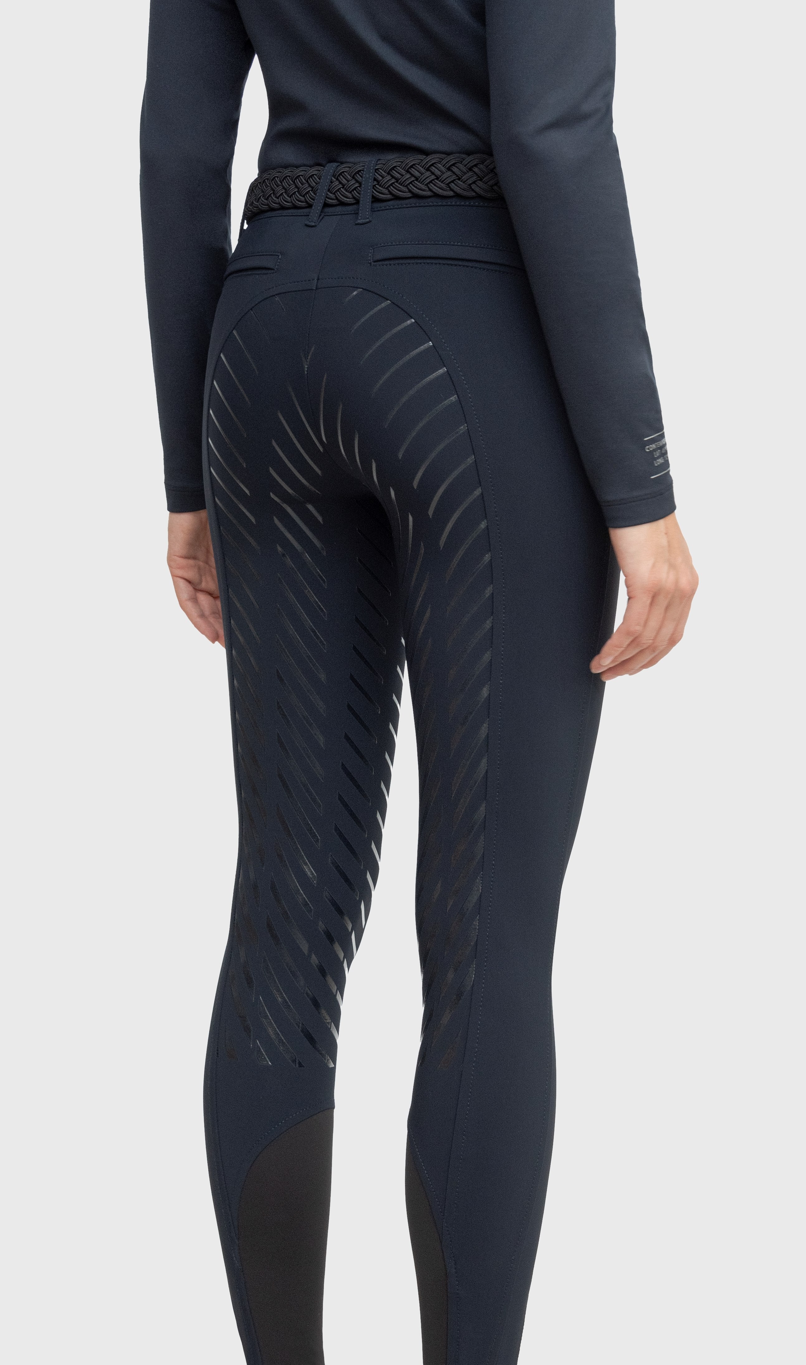 Ridershouse: Equiline Dames Rijbroek Cedar Full Grip - kleuren zwart, wit en blauw