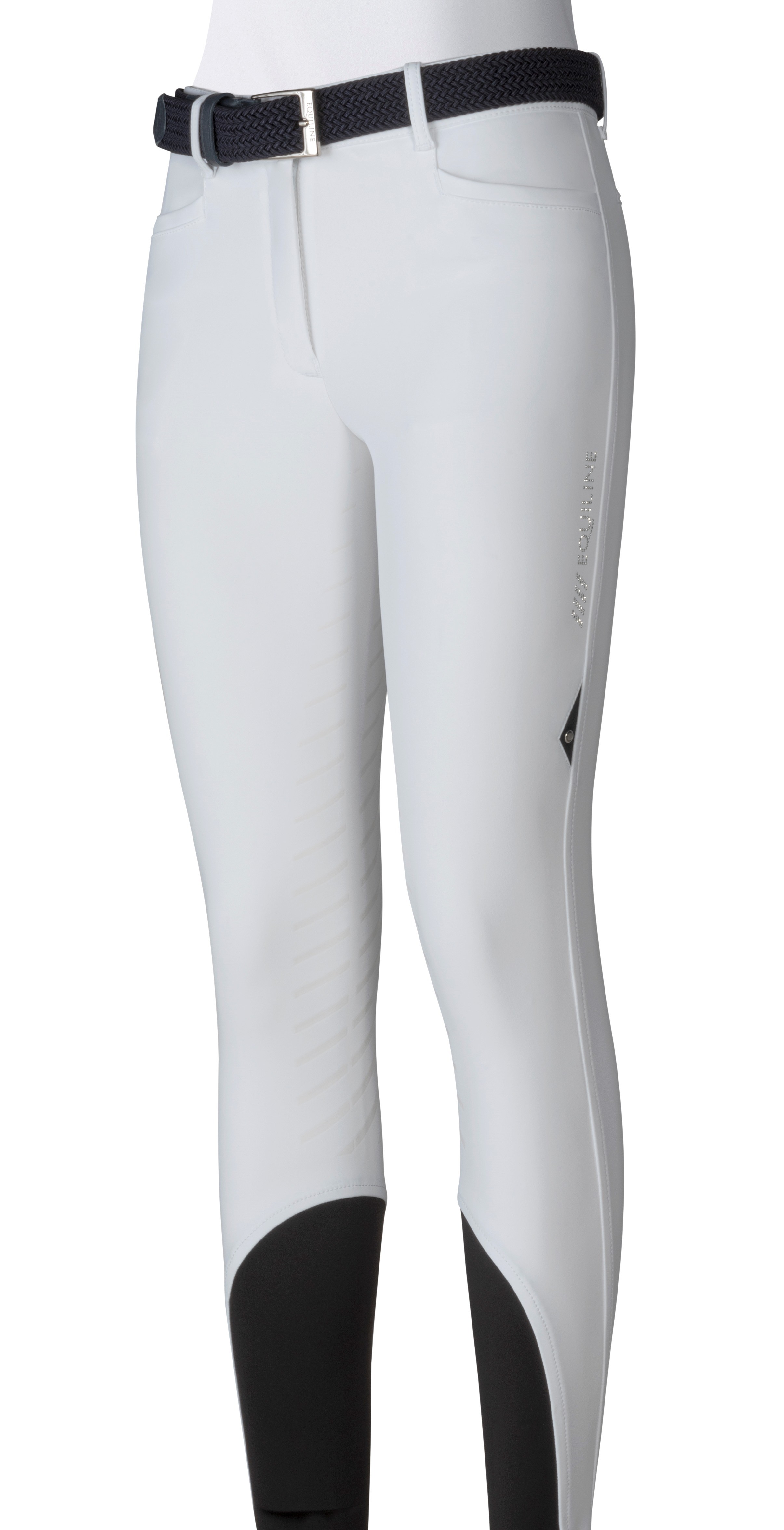 Ridershouse: Equiline Dames Rijbroek Cedar Full Grip - kleuren zwart, wit en blauw