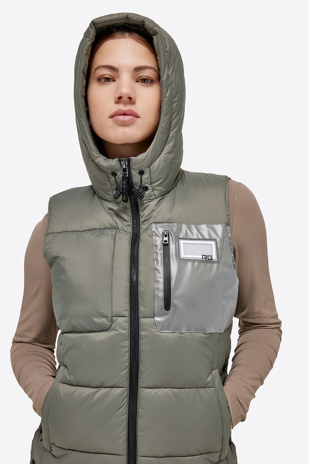 Ridershouse: RG Italy - Dames Bodywarmer Met Capuchon - in de kleur Groen Ridershouse: RG Italy - Dames Bodywarmer Met Capuchon - in de kleur Groen