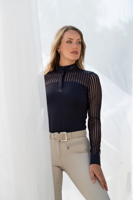 Pikeur Dames Wedstrijdshirt Lange Mouwen Mesh - in de kleur navy - Ridershouse
