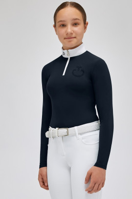 Cavalleria Toscana Meisjes Jersey L/S Wedstrijdshirt Zip Polo | Donkerblauw