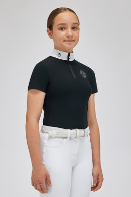 Cavalleria Toscana Meisjes Jersey S/S Wedstrijdshirt Zip Polo | Blauw