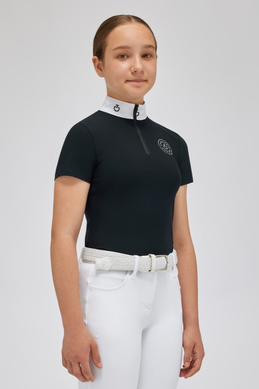 Cavalleria Toscana Meisjes Jersey S/S Wedstrijdshirt Zip Polo | Blauw Cavalleria Toscana Meisjes Jersey S/S Wedstrijdshirt Zip Polo | Blauw