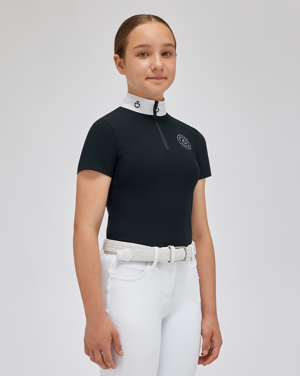 Cavalleria Toscana Meisjes Jersey S/S Wedstrijdshirt Zip Polo | Blauw Cavalleria Toscana Meisjes Jersey S/S Wedstrijdshirt Zip Polo | Blauw