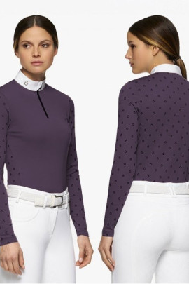 Mini CT Flock Print Brushed Jersey L/S Wedstrijdshirt Wijn Rood Cavalleria Toscana