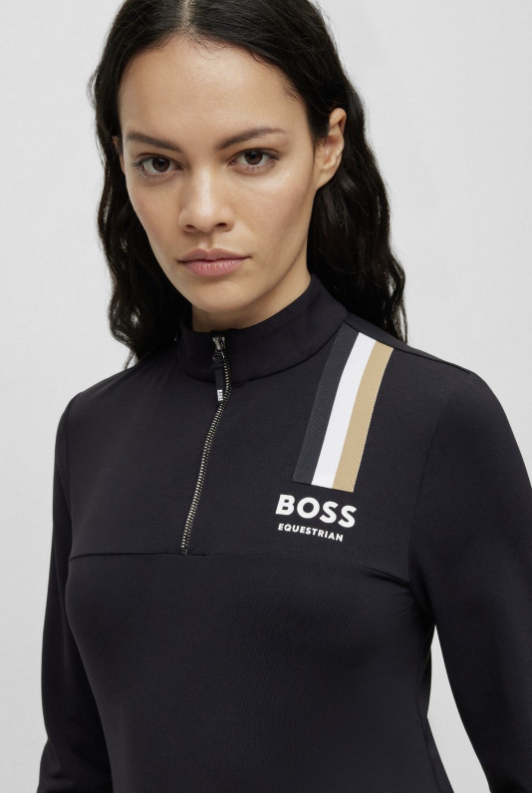 Ridershouse: BOSS EQUESTRIAN Dames Trainingsshirt Liva Signature Stripe Beige Ridershouse: BOSS EQUESTRIAN Dames Trainingsshirt Liva Signature Stripe Beige