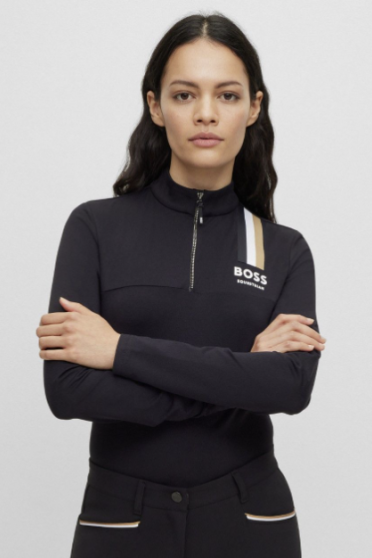 Ridershouse: BOSS EQUESTRIAN Dames Trainingsshirt Liva Signature Stripe Beige Ridershouse: BOSS EQUESTRIAN Dames Trainingsshirt Liva Signature Stripe Beige