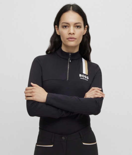 Ridershouse: BOSS EQUESTRIAN Dames Trainingsshirt Liva Signature Stripe Beige Ridershouse: BOSS EQUESTRIAN Dames Trainingsshirt Liva Signature Stripe Beige