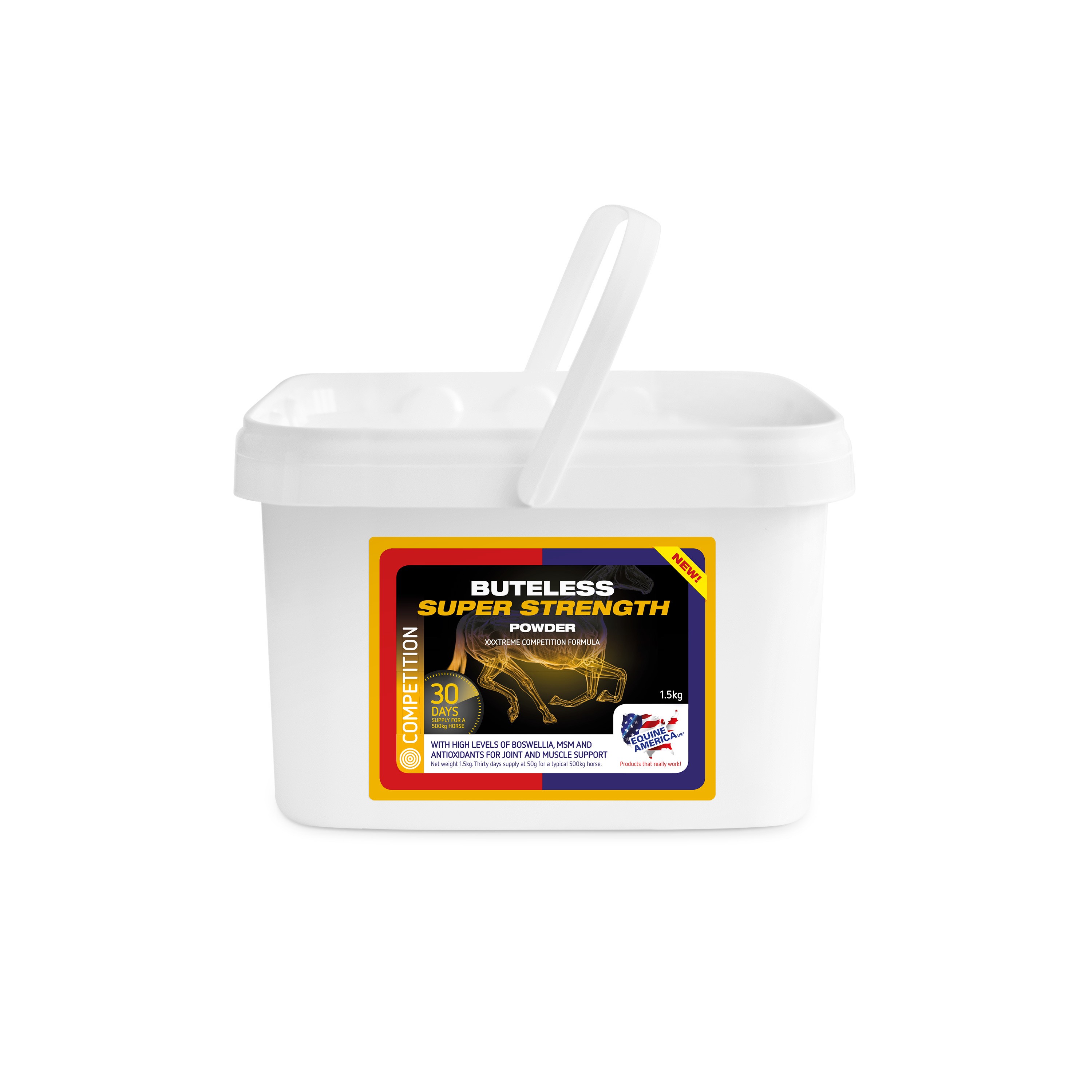 Ridershouse: Equine America - Buteless Super Strength Poeder 1,5kg Ridershouse: Equine America - Buteless Super Strength Poeder 1,5kg