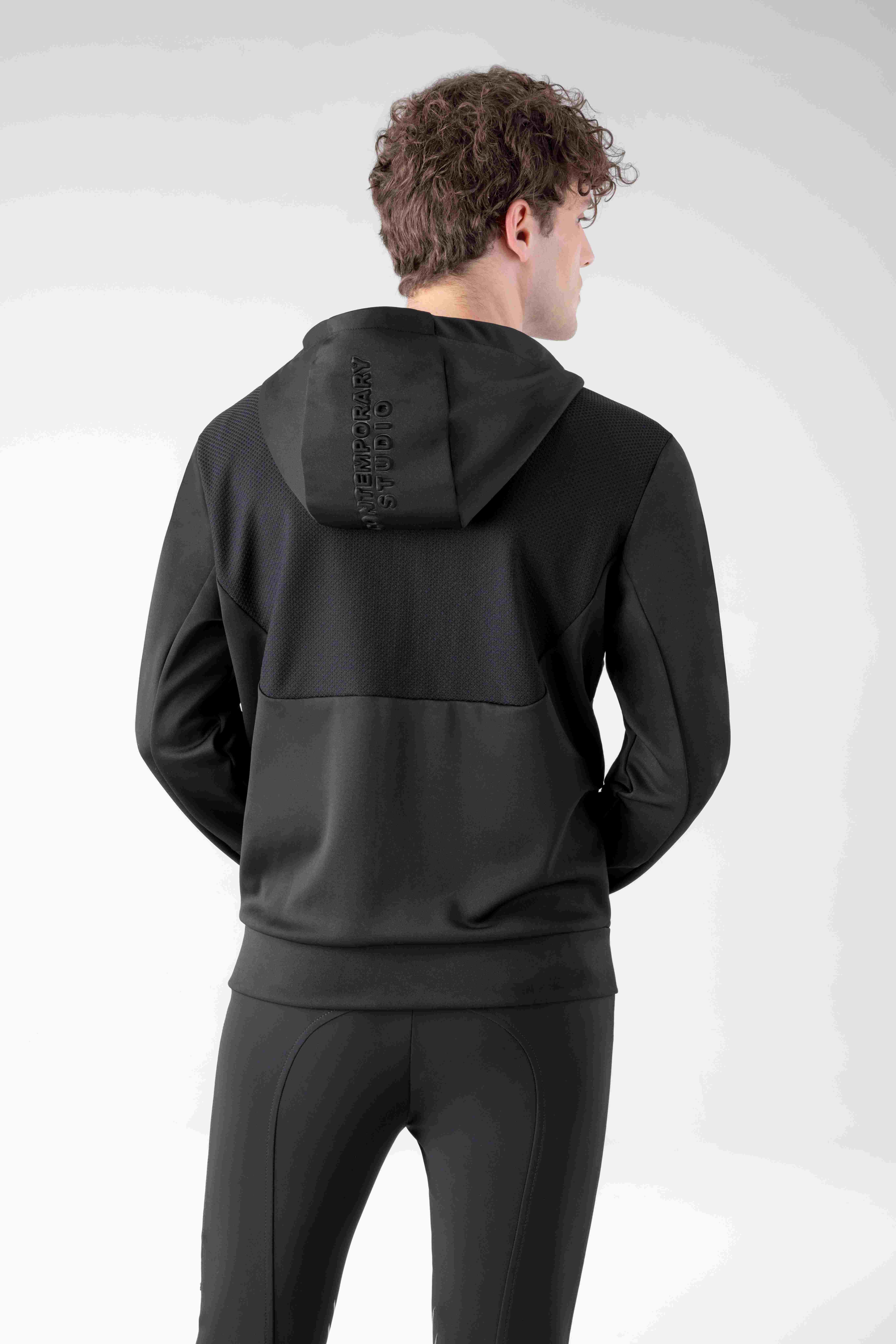 Equiline Heren Full Zip Tech Sweatshirt Met Capuchon Cristac - Zwart - Ridershouse Equiline Heren Full Zip Tech Sweatshirt Met Capuchon Cristac - Zwart - Ridershouse