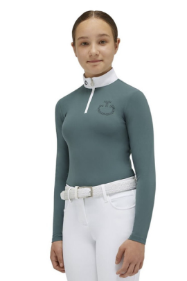 Cavalleria Toscana Meisjes Jersey L/S Wedstrijdshirt Zip Polo | Blauw/Groen