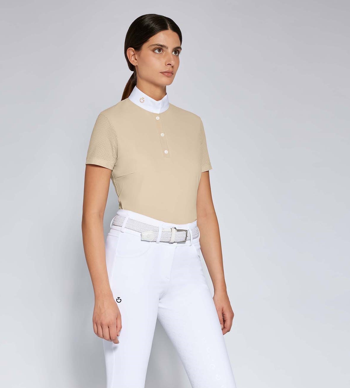 Ridershouse: Cavalleria Toscana Dames Perforated Jersey S/S Button Wedstrijdshirt Ridershouse: Cavalleria Toscana Dames Perforated Jersey S/S Button Wedstrijdshirt