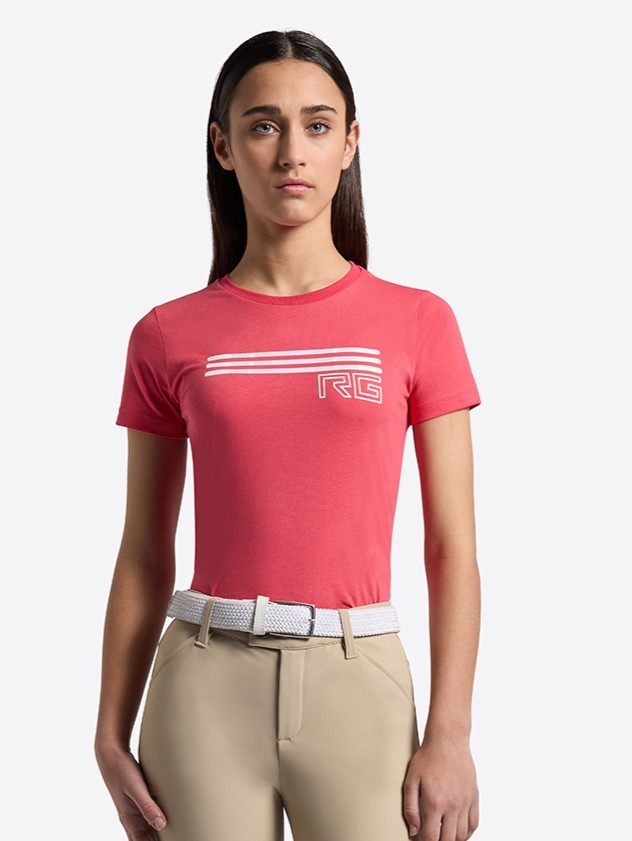 RG Italy Girls Triple Bar Katoenen T-Shirt - Rood/Roze RG Italy Girls Triple Bar Katoenen T-Shirt - Rood/Roze