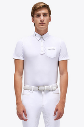 CT S/S Men's Piquet Button Polo With Chest Pocket - White - Ridershouse.com