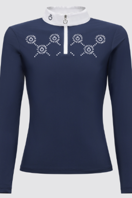 CT Girls Mini Orbit Print Jersey L/S Competition Zip Polo - Blue