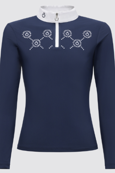 CT Girls Mini Orbit Print Jersey L/S Competition Zip Polo - Blauw CT Girls Mini Orbit Print Jersey L/S Competition Zip Polo - Blauw
