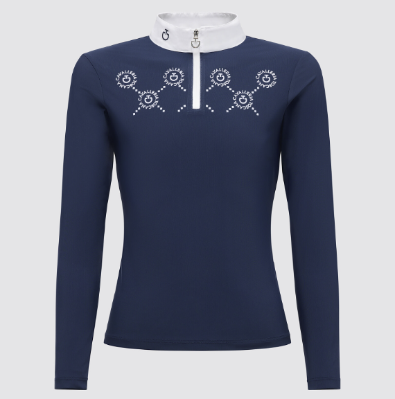 CT Girls Mini Orbit Print Jersey L/S Competition Zip Polo - Blauw CT Girls Mini Orbit Print Jersey L/S Competition Zip Polo - Blauw