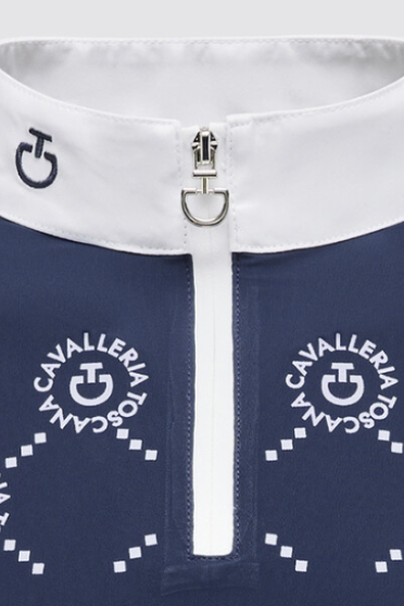 CT Girls Mini Orbit Print Jersey L/S Competition Zip Polo - Blauw CT Girls Mini Orbit Print Jersey L/S Competition Zip Polo - Blauw