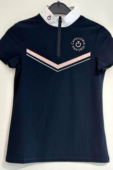Ridershouse: Cavalleria Toscana Girls Zip Competitie Shirt S/S - Blauw Ridershouse: Cavalleria Toscana Girls Zip Competitie Shirt S/S - Blauw