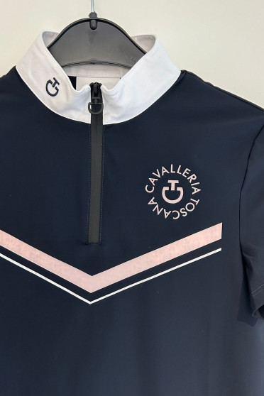 Ridershouse: Cavalleria Toscana Girls Zip Competitie Shirt S/S - Blauw Ridershouse: Cavalleria Toscana Girls Zip Competitie Shirt S/S - Blauw