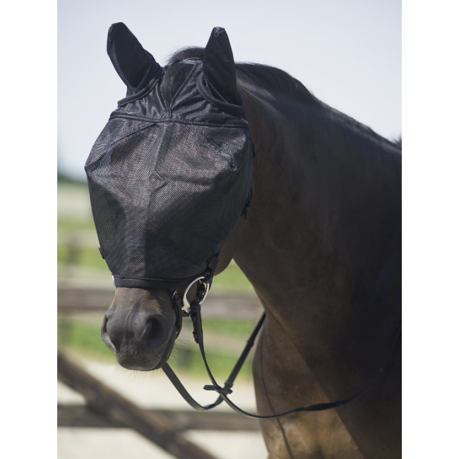 QHP Riding Fly Mask With Ears And Velcro Closure - in the color Black - RH