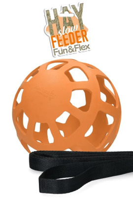 Hay Slow Feeder Fun & Flex Oranje , het is speeltijd in de stal.