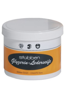 Stübben Glycerin zadelzeep 500g, om je zadel en ander leerwerk schoon te maken.