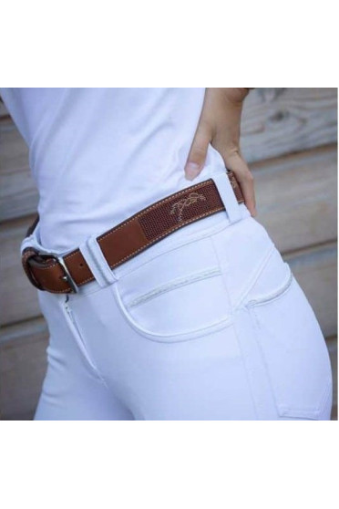 Penelope Leprevost Pearl Belt Logo Cognac - stijlvolle riem met kraaltjes Penelope Leprevost Pearl Belt Logo Cognac - stijlvolle riem met kraaltjes