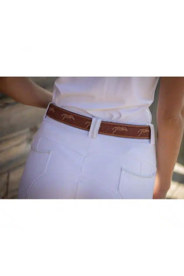 Penelope Leprevost Pearl Belt Logo Cognac - stijlvolle riem met kraaltjes Penelope Leprevost Pearl Belt Logo Cognac - stijlvolle riem met kraaltjes