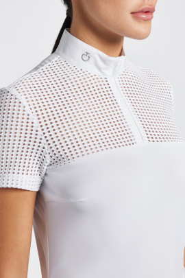 Cavalleria Toscana Dames Wedstrijdshirt S/S Perforated Jacquard Jersey Zip Wit Cavalleria Toscana Dames Wedstrijdshirt S/S Perforated Jacquard Jersey Zip Wit