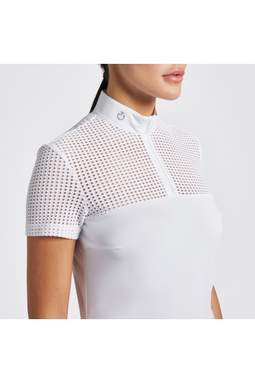 Cavalleria Toscana Dames Wedstrijdshirt S/S Perforated Jacquard Jersey Zip Wit Cavalleria Toscana Dames Wedstrijdshirt S/S Perforated Jacquard Jersey Zip Wit
