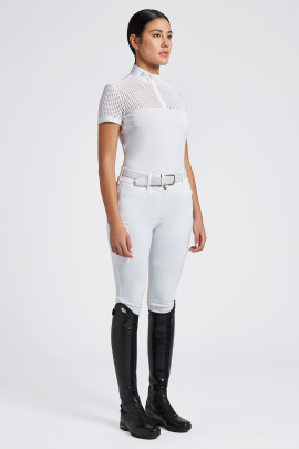 Cavalleria Toscana Women's Competition Shirt S/S Perforated Jacquard Jersey Zip White