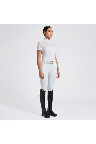 Cavalleria Toscana Dames Wedstrijdshirt S/S Perforated Jacquard Jersey Zip Wit Cavalleria Toscana Dames Wedstrijdshirt S/S Perforated Jacquard Jersey Zip Wit