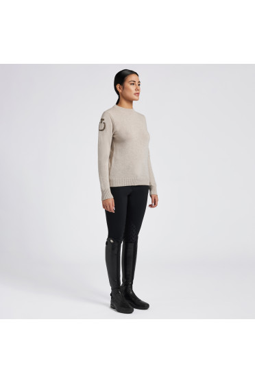 Cavalleria Toscana Dames Pure Wool Crew Neck Sweater Beige - chique Cavalleria Toscana Dames Pure Wool Crew Neck Sweater Beige - chique
