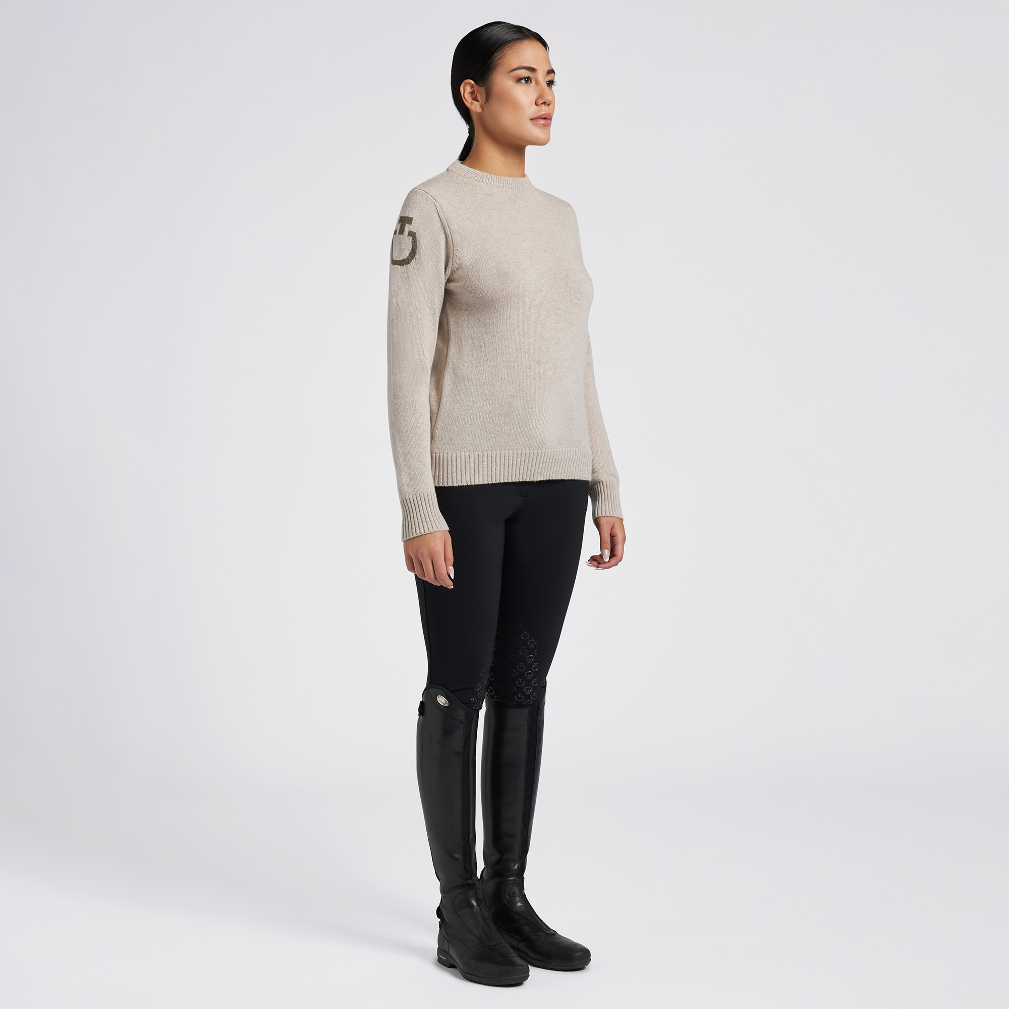 Cavalleria Toscana Dames Pure Wool Crew Neck Sweater Beige - chique Cavalleria Toscana Dames Pure Wool Crew Neck Sweater Beige - chique