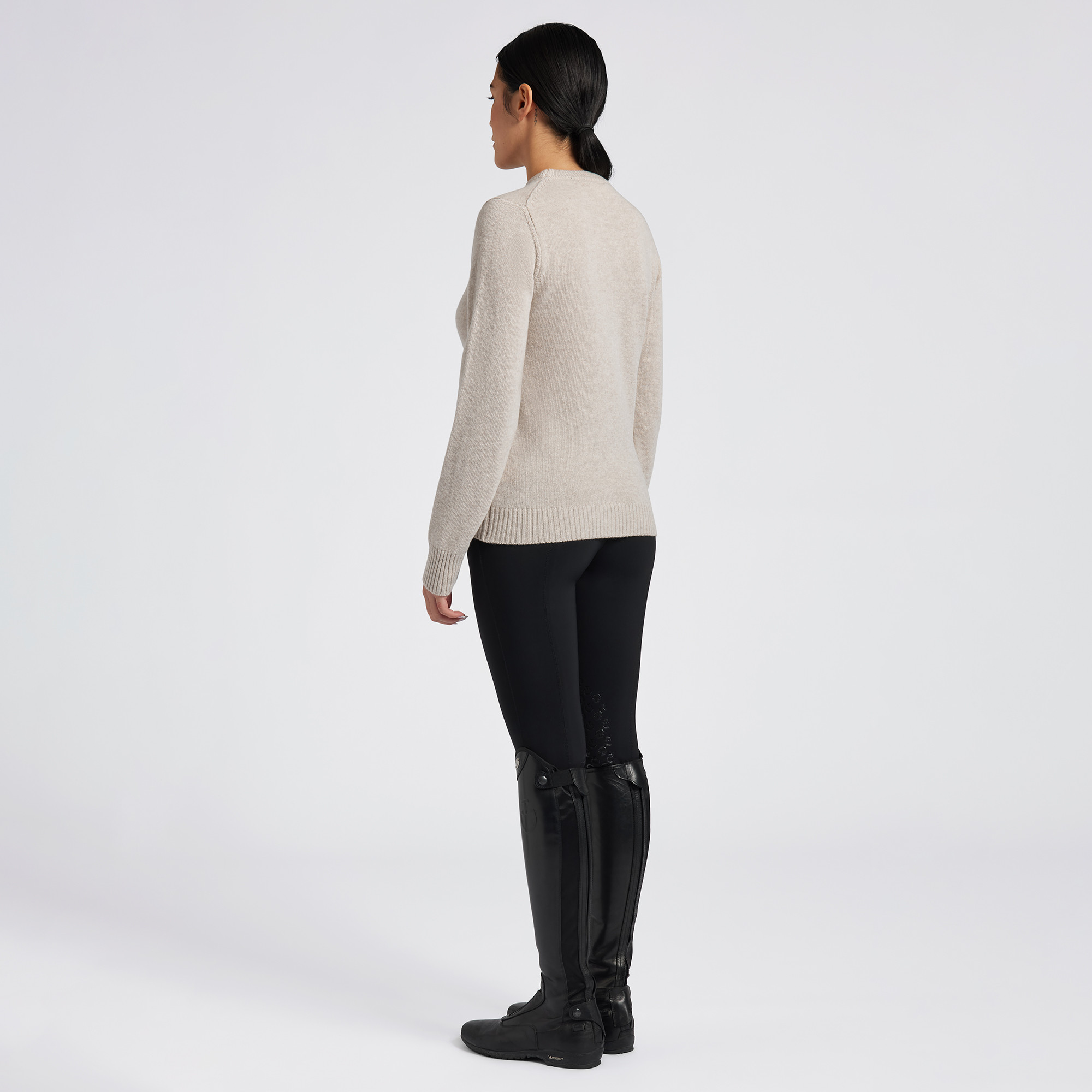 Cavalleria Toscana Dames Pure Wool Crew Neck Sweater Beige - chique Cavalleria Toscana Dames Pure Wool Crew Neck Sweater Beige - chique