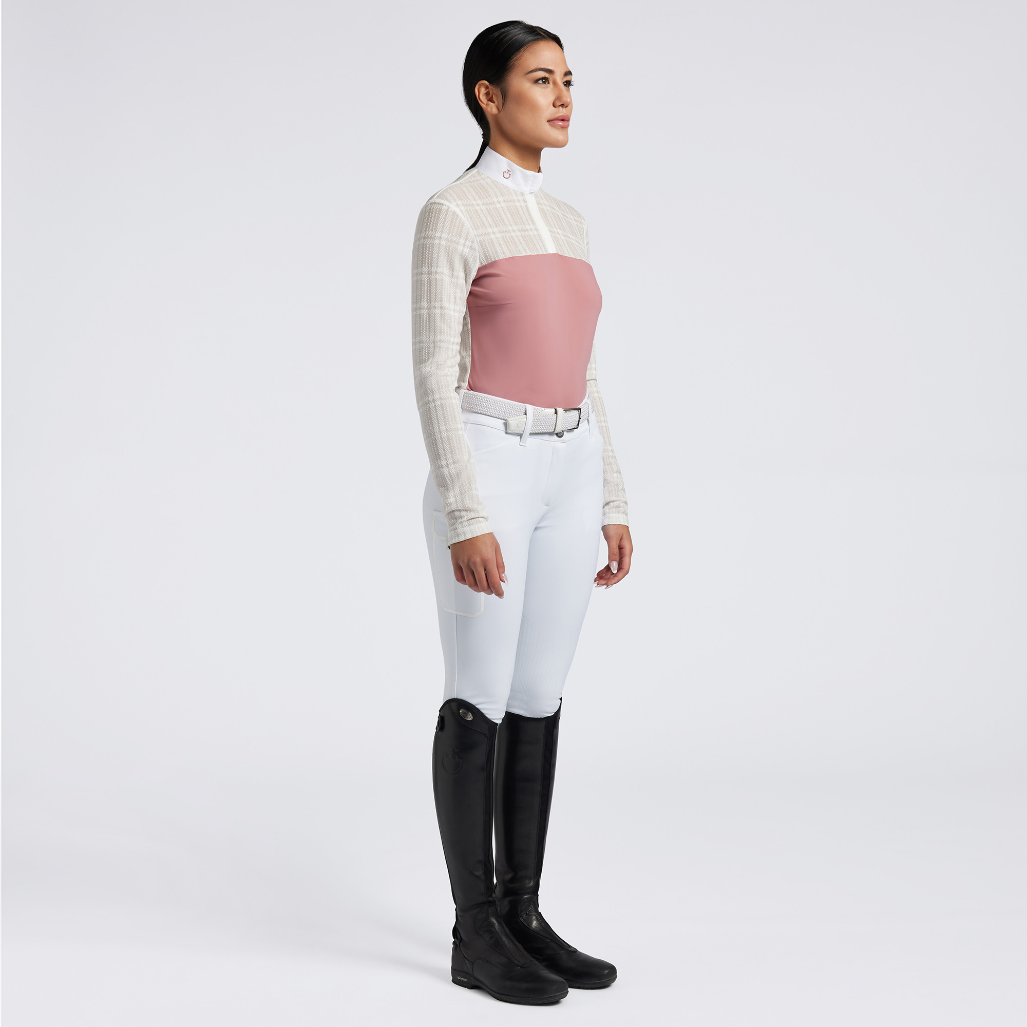 Cavalleria Toscana Dames Wedstrijdshirt Jacuard Jersey Zip L/S Roze Cavalleria Toscana Dames Wedstrijdshirt Jacuard Jersey Zip L/S Roze